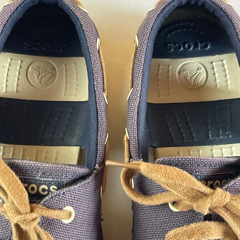 Crocs Beach Line Lace Up Boat Loafers Shoes‎ Mens 8 Comfort Lace Up Navy Blue